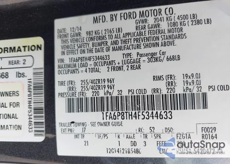 2015 Ford Mustang Ecoboost из США, поврежденный, VIN 1FA6P8TH4F5344633